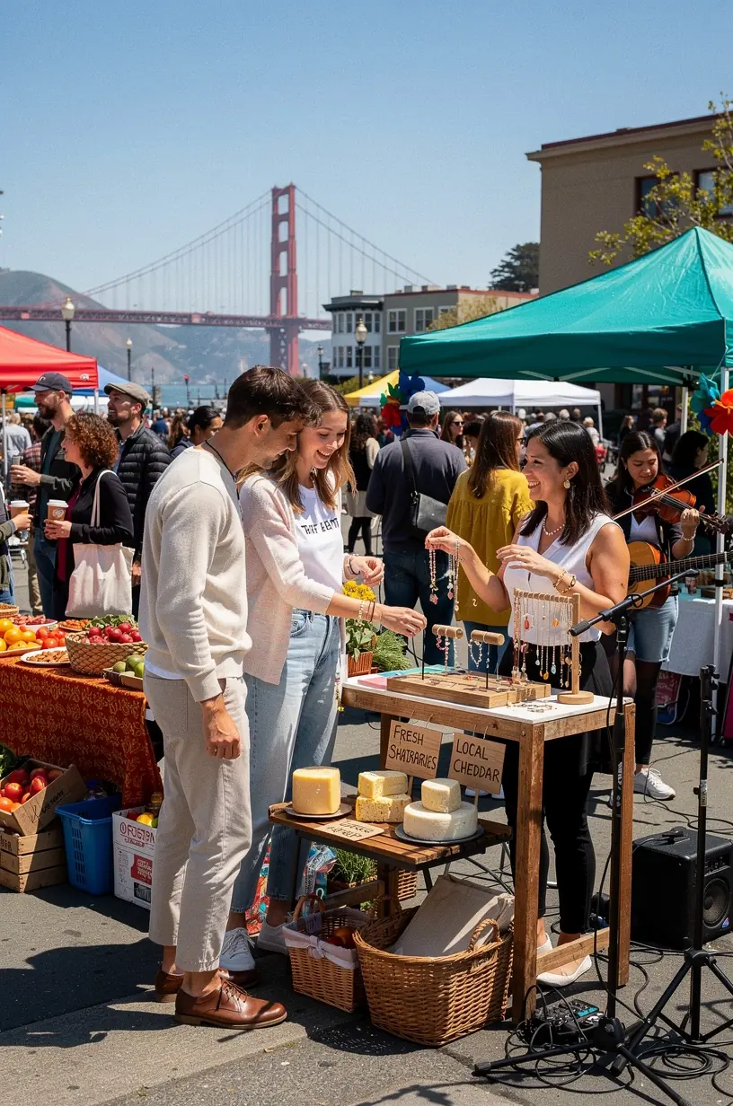 Покупатели выбирают свежие сезонные овощи и фрукты на фермерском рынке, расположенном в небольшом американском городе