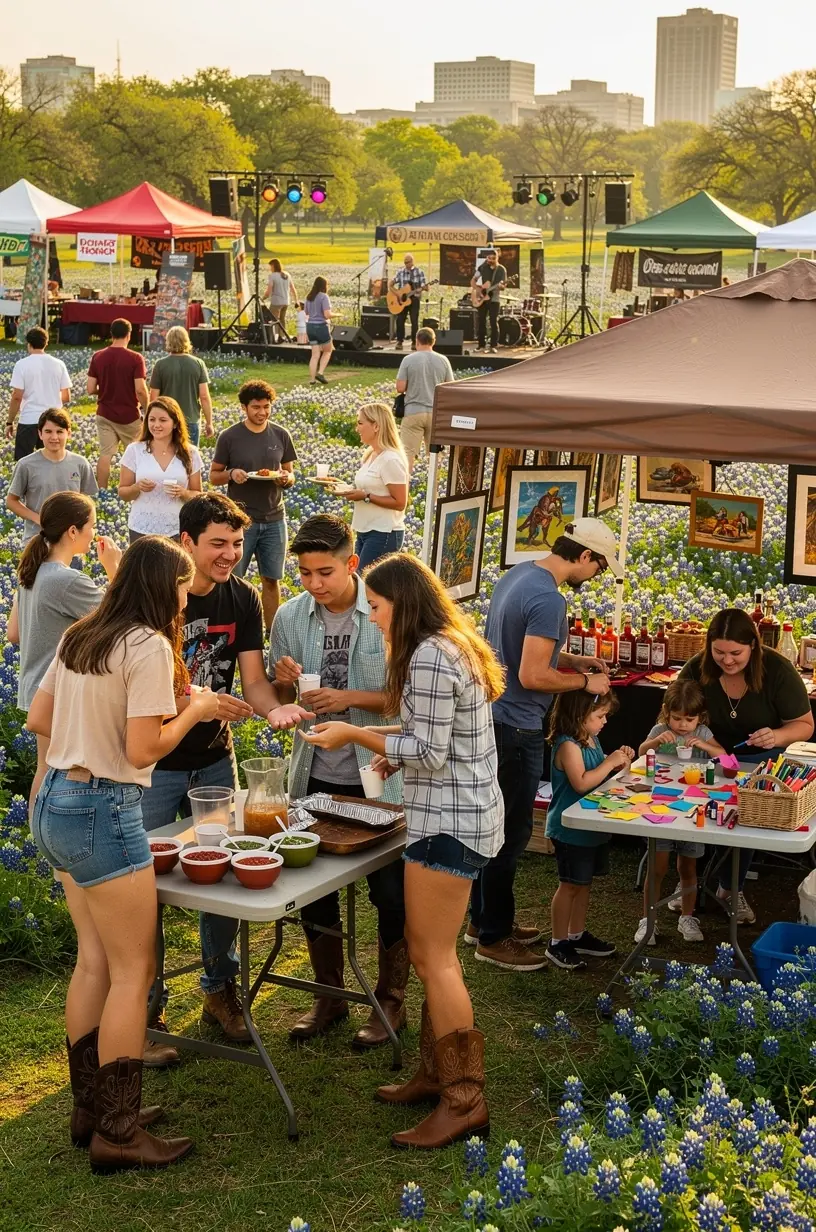 Ночная ярмарка с освещёнными палатками и посетителями, наслаждающимися национальными блюдами и ремёслами в зимний период